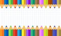 Colored flat pencils on the background of a notepad. White blank checkered sheet. Vector illustration. Royalty Free Stock Photo